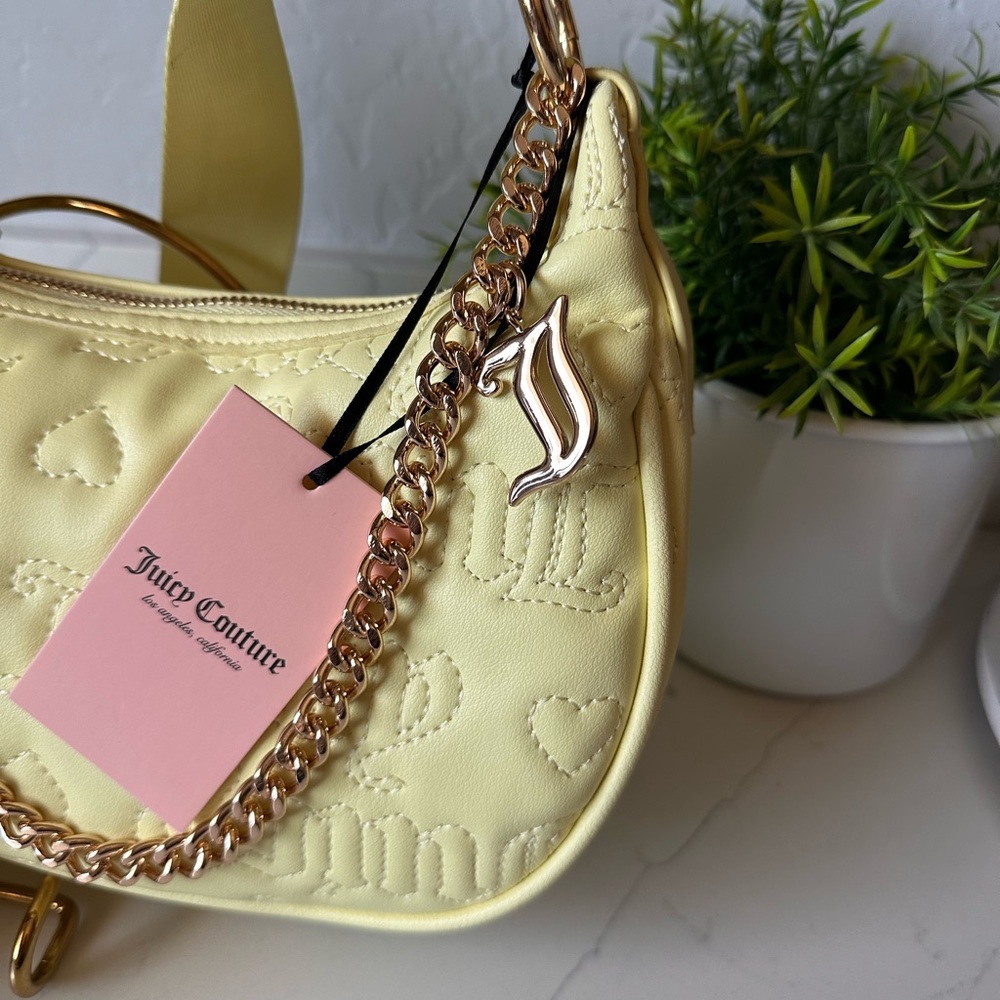 Juicy Couture Pale Yellow Quilted Shoulder Bag with Gold Chain - Picture 2 of 7